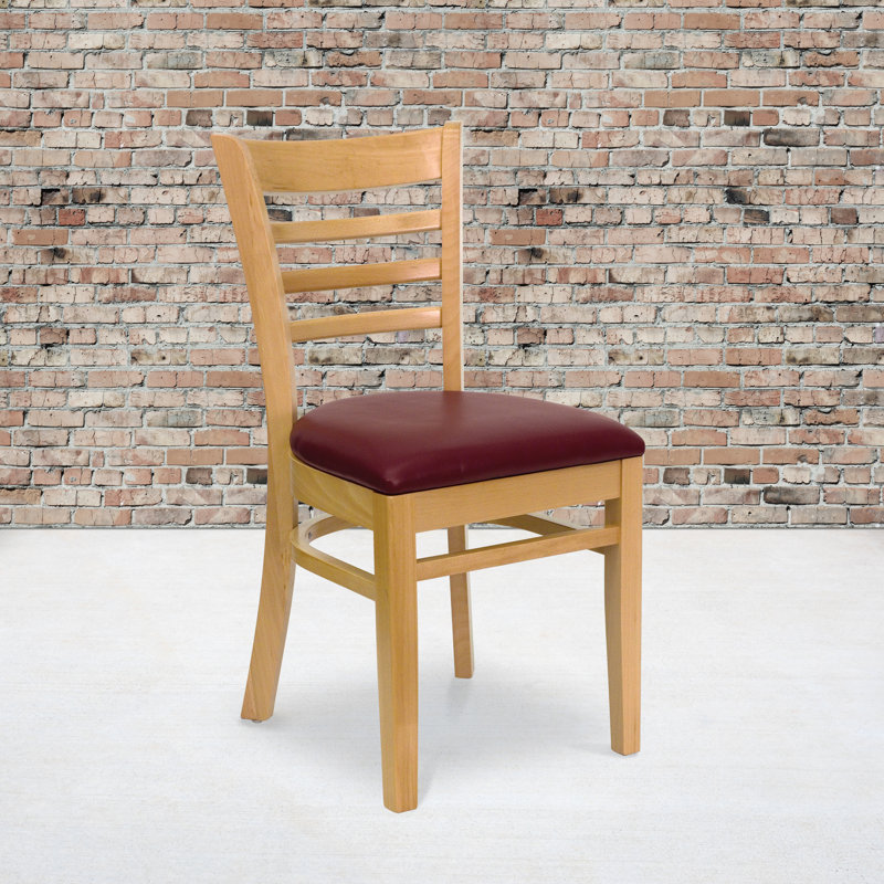 Chaise de restaurant en bois Lyman, Vinyle Bourgogne, Bois naturel