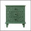 Table de chevet en bois sculpté avec 3 tiroirs, commode décorative en relief à volutes rétro, table de bout d'armoire de rangement pour le salon de la chambre à coucher, vert-1978156772