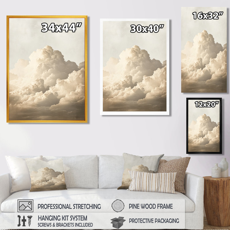 «Minimal Cloud Horizon VI - White Skyscape», art mural encadré, H 32 po x l 16 po, Encadrement argenté