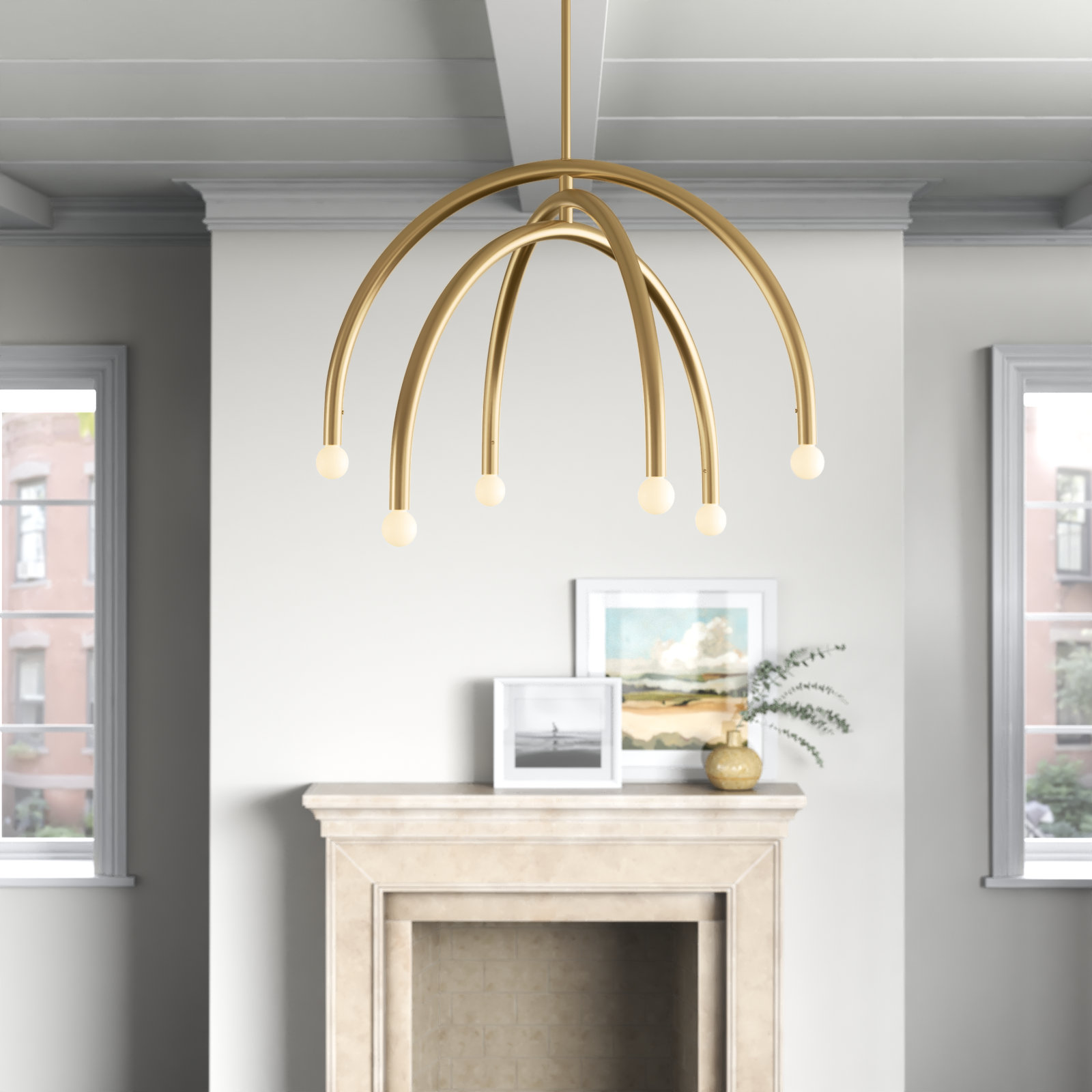 Yula 6 - Light Dimmable Chandelier, Natural Brass