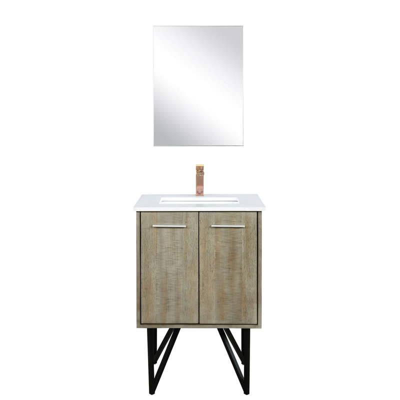 24 po L x P 20 po Meuble-lavabo rustique avec robinet en marbre et or rose, 24"