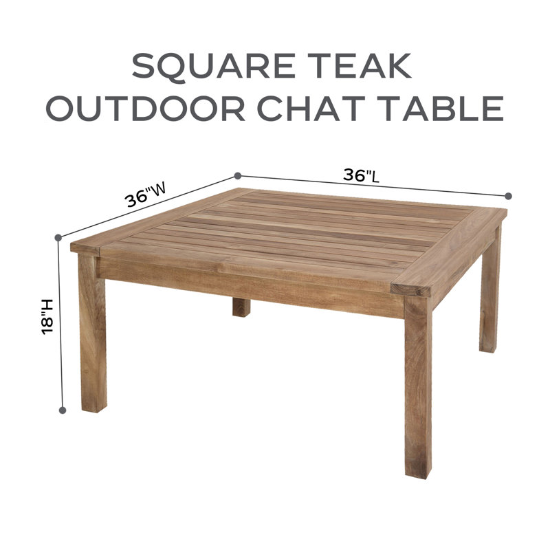 Outdoor Square Teak Chat Table, 36" W x 36" x L 18" H