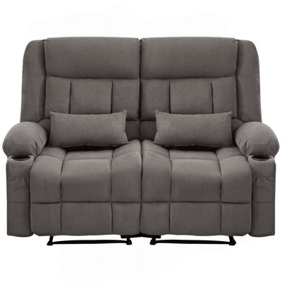 Recliner Loveseat With Cup Holders For Living Room Love Seat Manual Oversized Recliner With Ergonomic, Side Pocket For Adult