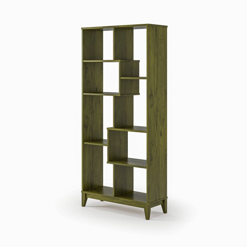 Geometrix Solid Wood Bookcase, Olive Grove Green