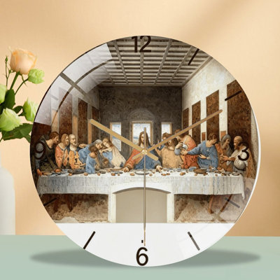 12-Inch Silent Tempered Glass Wall Clock, " The Last Supper Pain(2) ” Silent Non-Ticking Clock, Battery Operated (AA Batteries Not Included), Artistic Home Decor