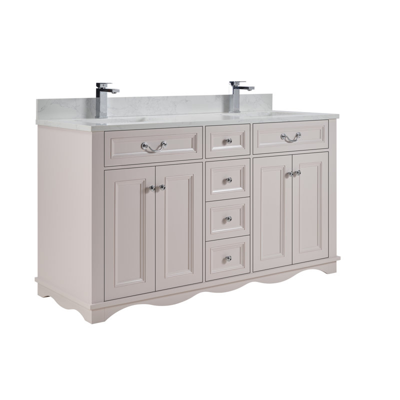 60" Solid Wood Sink Vanity  With 1' Artificial Stone Top, Dreamy White