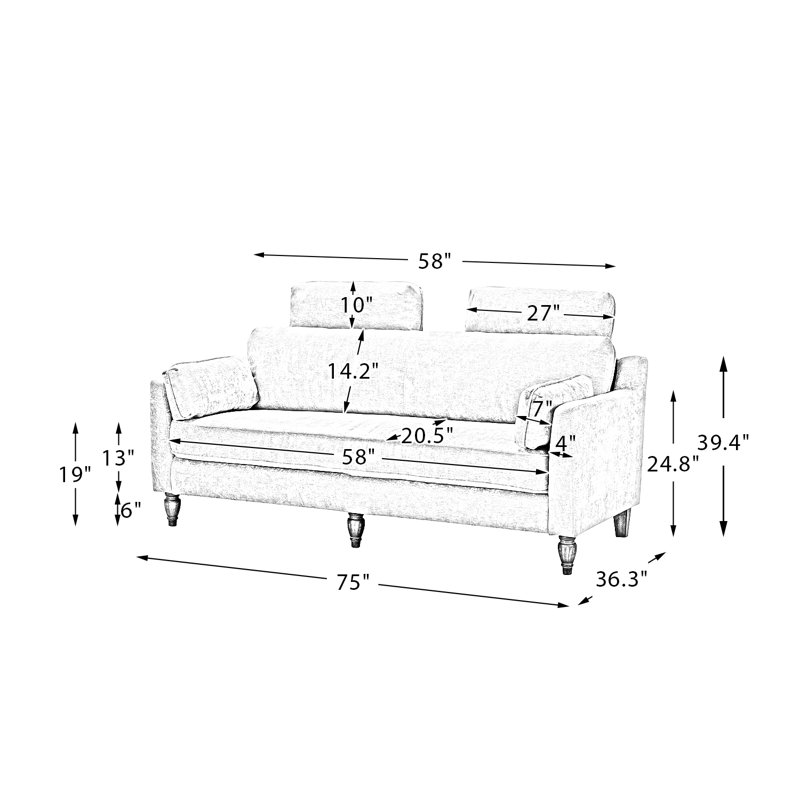 Canapé Alliemae 75 "avec pieds en bois massif, Velours rose