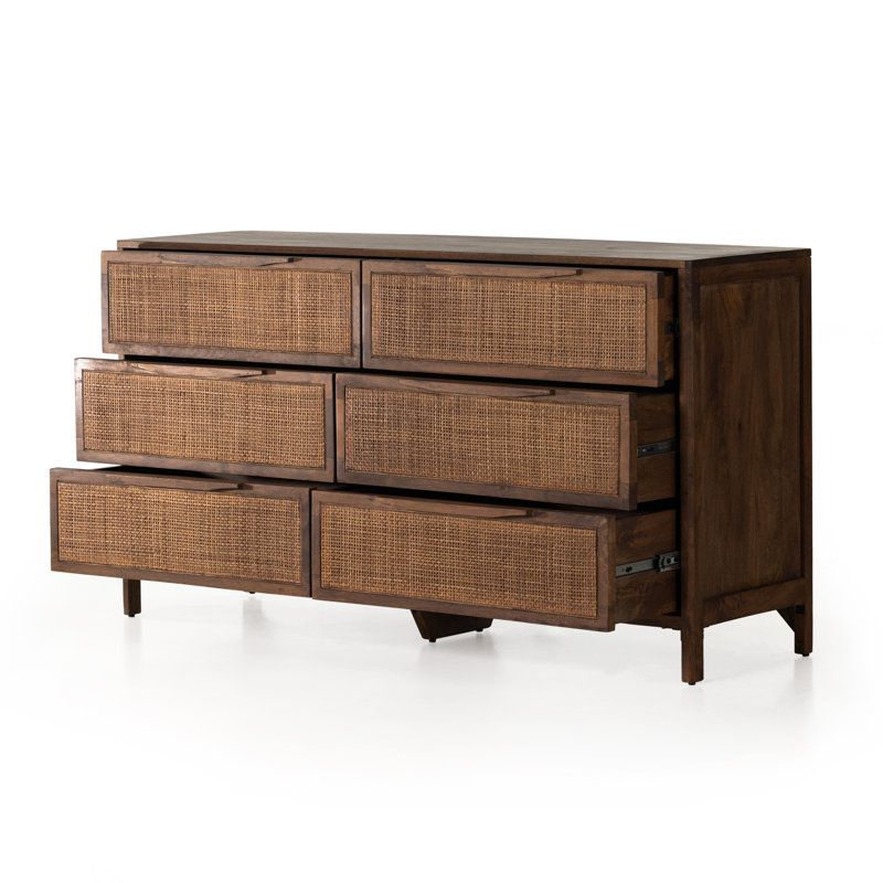 Sydney 6 Drawer Dresser, Brown Wash/Brown Cane
