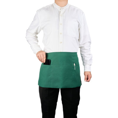 Restaurantware-Chef 101 Waist Aprons, 100 Server Aprons With 3 Pockets - Half Waist, Machine Washable, Green Poly-Cotton Unisex Apron, For Hotel, Bar, Cafe, Salon, Restaurant, Spa, Florist, And More