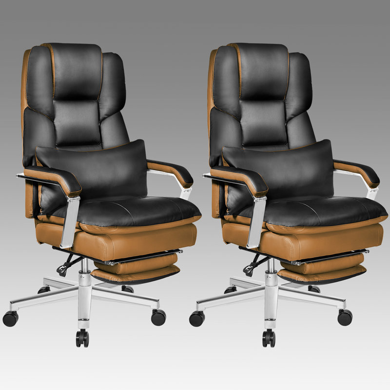Fauteuil président ergonomique inclinable avec repose-pieds Sachar, Noir / brun