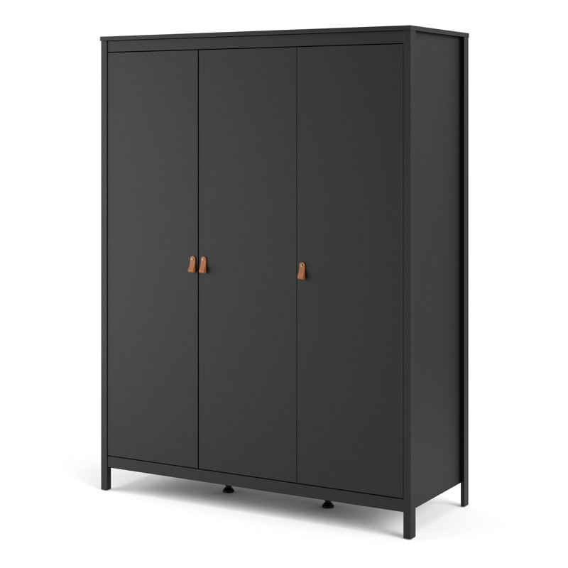 Cynteria 3 Door Manufactured Wood Wardrobe, Black