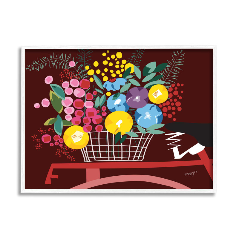 Panier de fleurs moderne encadré sur bois, H 24 po x l 30 po x P 1,5 po, Giclée encadrée blanc bord de mer