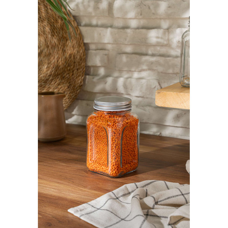 Premium 100% Glass Storage Jar with Silver Lid, 3.3 x 3.3 x 5.5 inches | 22.3 fl oz Capacity | Dishwasher Safe | Ideal for Kitchen Organization, Stylish & Durable Design for Home or Office Use