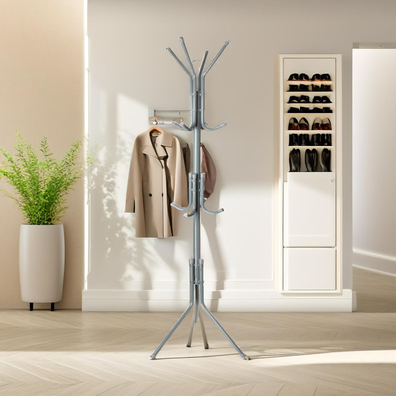 Metal Freestanding 12- Hook Coat Stand, Hat Stand, Entryway Hallway Furniture