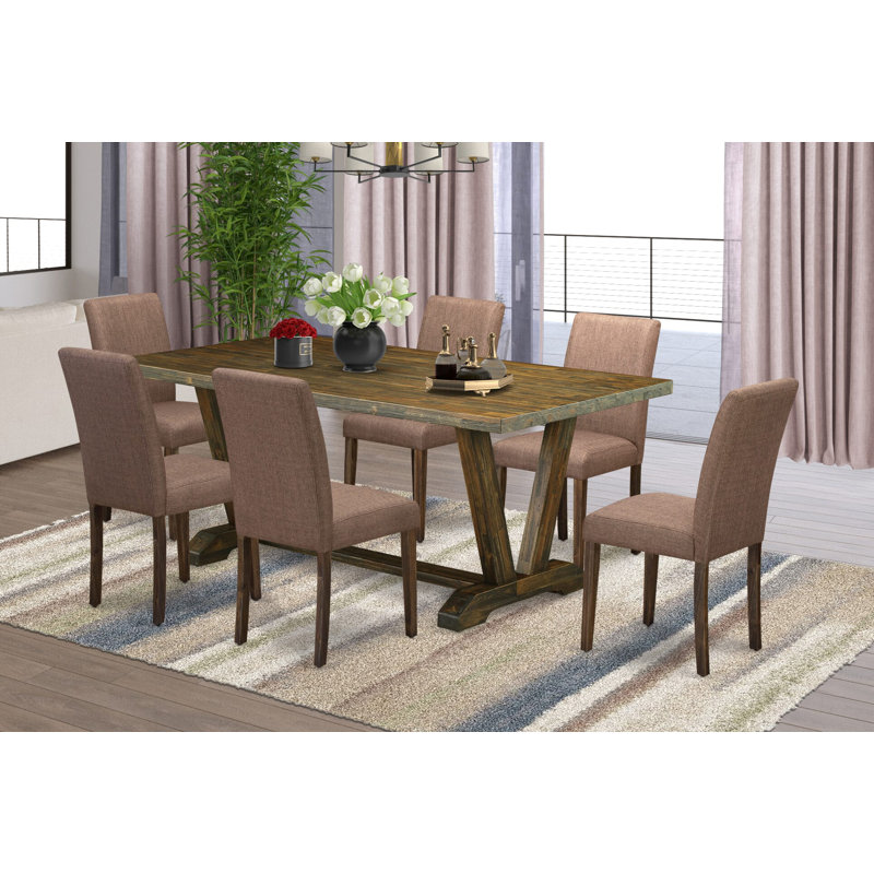 Ensemble de table de cuisine 5 pièces pour 4 personnes comprenant une table de salle à manger rectangulaire avec pieds en V et 4 chaises rembourrées en lin beige clair, 101,6 x 182,9 cm (40 x 72 pouces).