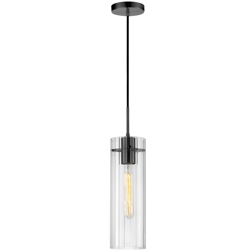 Luminaire suspendu cylindrique à 1 lumière Breckynn, Noir mat