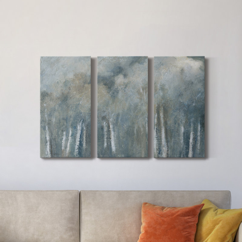 Birch Solitude - peinture sur toile tendue 3 pièces, H 36 po x l 72 po x P 1 po