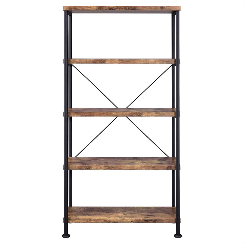 Antique Nutmeg and Black 4-shelf Bookcase, Brown