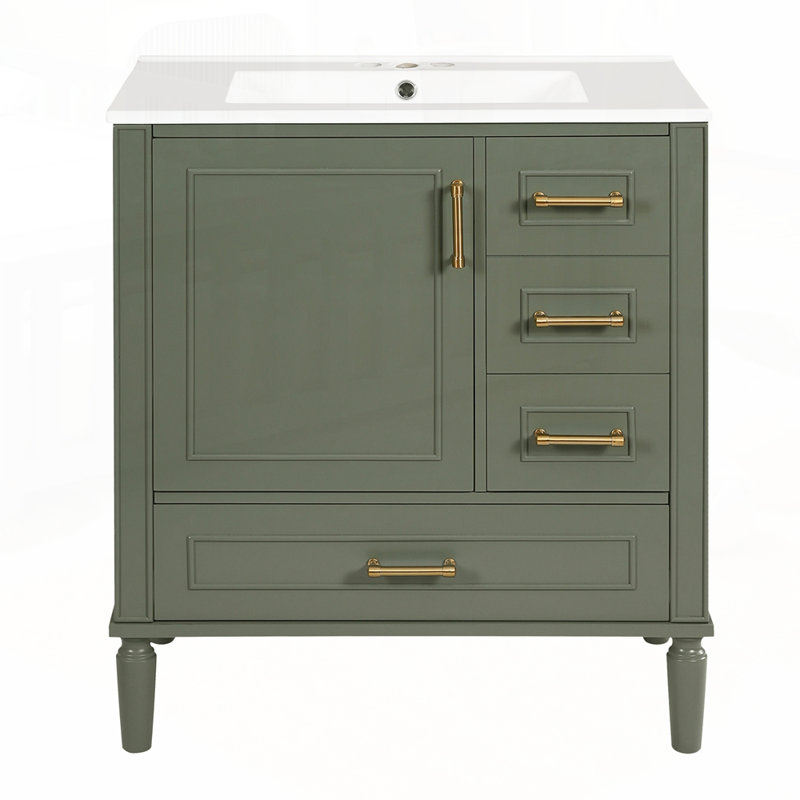Meuble-lavabo moderne avec plusieurs options de rangement et un design fonctionnel, Vert olive