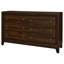 Yels Wide Dresser With 6 Drawers, Gold Metal Knobs, Walnut Brown