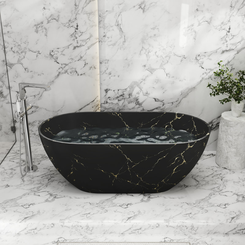 Baignoire de trempage autoportante à surface solide de 59 po avec aspect marbre CASAINC