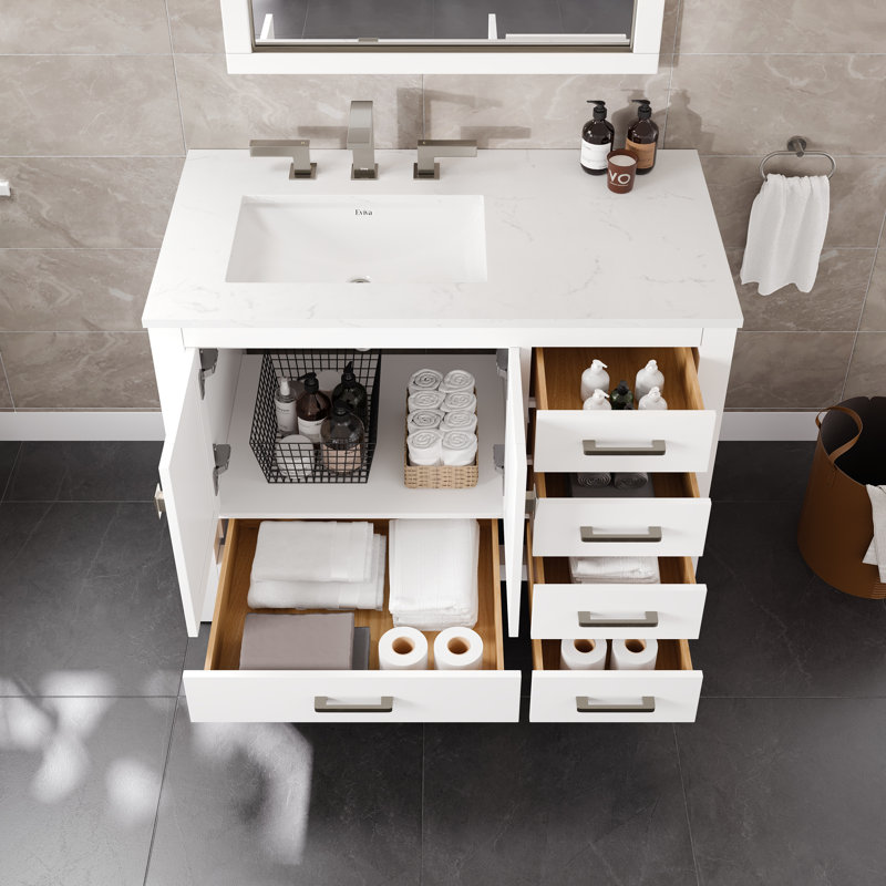 London 42 In. Single Sink Bath Vanity With Carrara Quartz Top And Undermount Porcelain Sink, White