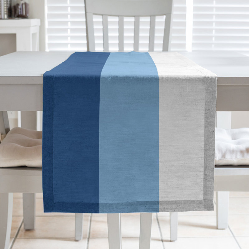 Chemin de table Seattle, Kansas, 90 po x 16 po, Bleu royal / bleu poudre / blanc