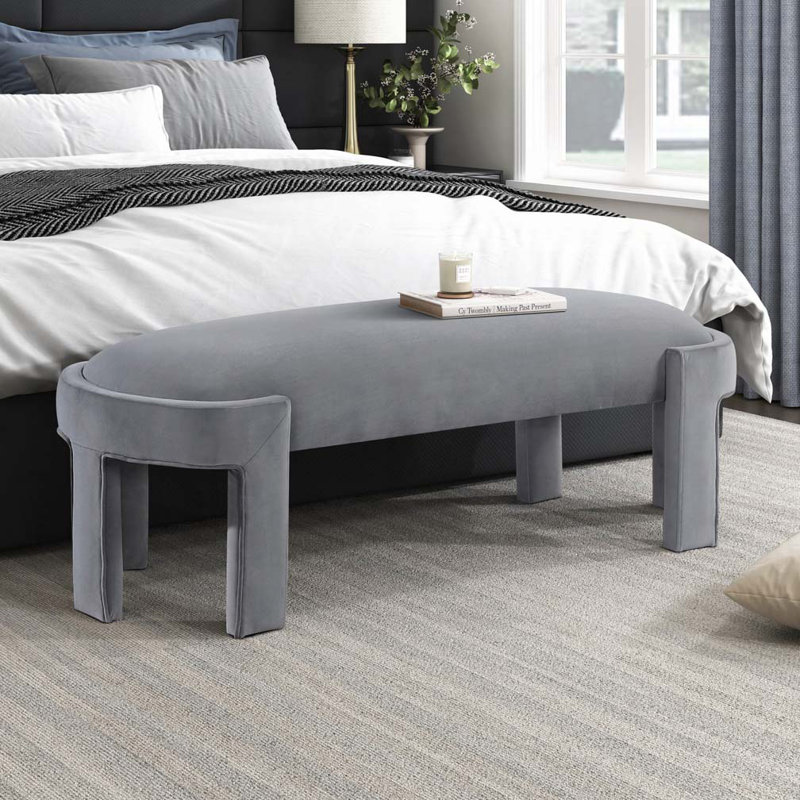 Banc rembourré en velours, Gris