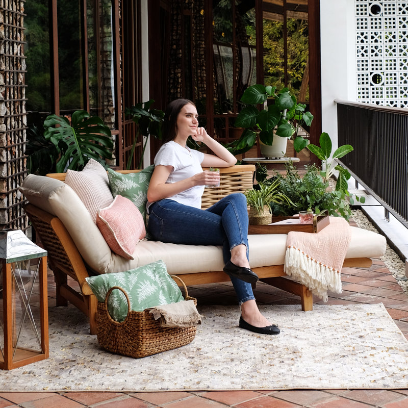 Decatur 79'' Wide Outdoor Teak Patio Daybed with SunbCushions, Canvas Vellum Sunbrella® Canvas