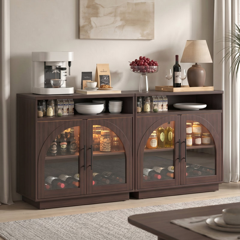 Buffet buffet avec support à vin amovible, armoire à café avec lumières DEL, brun, Café