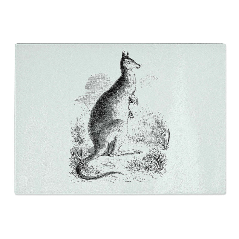 Tempered Glass a Kangaroo Illustration Chopping Board, 39 cm W x 28.5 cm L