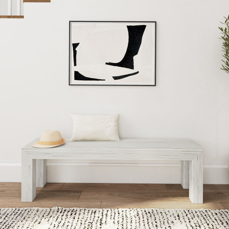 Linzy Modern Wood Bench, White Sand Wirebrush