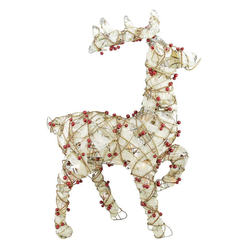 Décoration de Noël d'extérieur 28 po en toile de jute rouge et beige 28 po