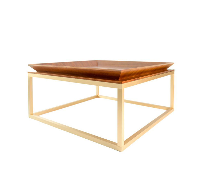 Le Solid Wood Coffee Table, Oak, Polished Brass