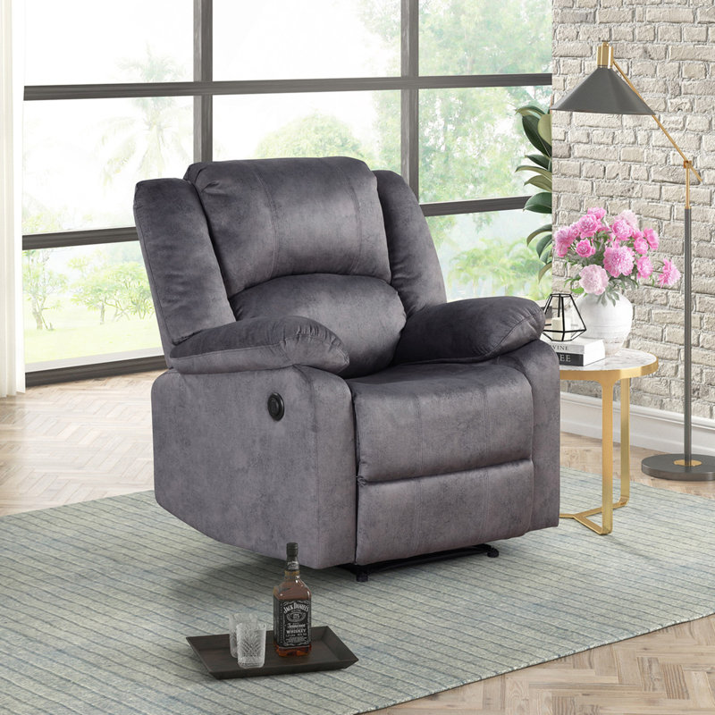 Fauteuil inclinable électrique recouvert de tissu avec plateau-coussin, fauteuil de salon moderne, bleu gris