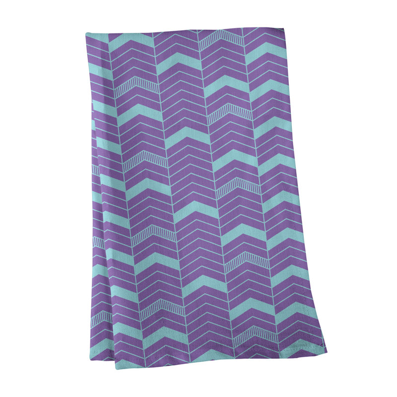 Serviette à thé à chevrons Stephenie, Mauve / Bleu ciel, Sergé de coton