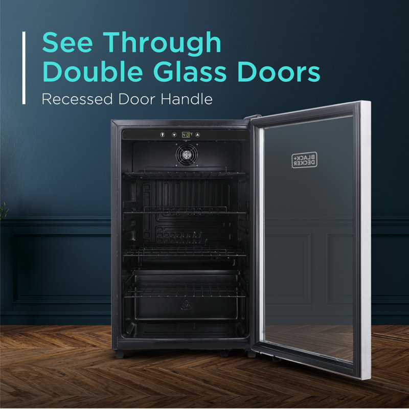 BLACK+DECKER 4.4 Cu. Ft. Beverage Cooler, Beverage Fridge with Double Pane Glass Door, Drink Fridge and Beverage Refrigerator with 160-Can Capacity