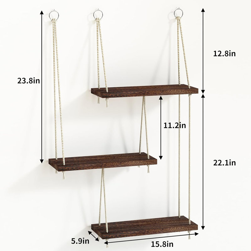 3-tier Boho Hanging Wall Shelves