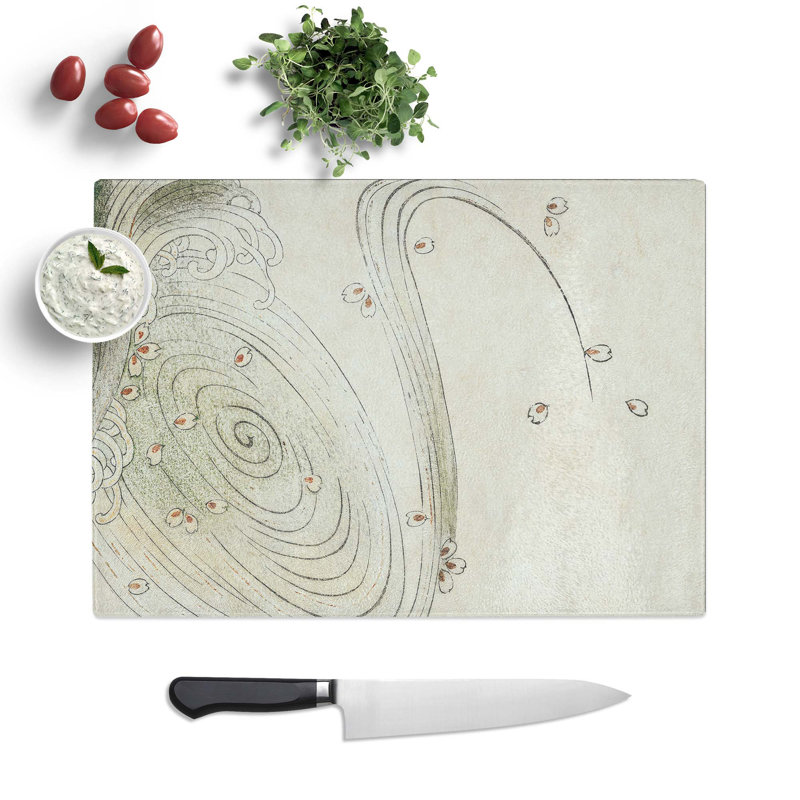 Tempered Glass Wave Illustration by Watanabe Seitei Chopping Board, 28.5 cm W x 20 cm L