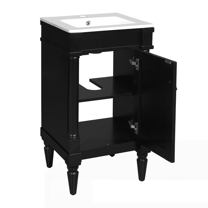 Meuble-lavabo moderne de 18 pouces avec lavabo, Noir
