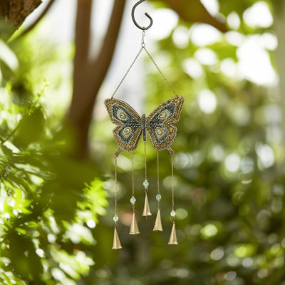 Cloche à vent décorative papillon décorative pour l'extérieur et la cour - Carillons de jardin pour la maison et le patio - 24 po, or