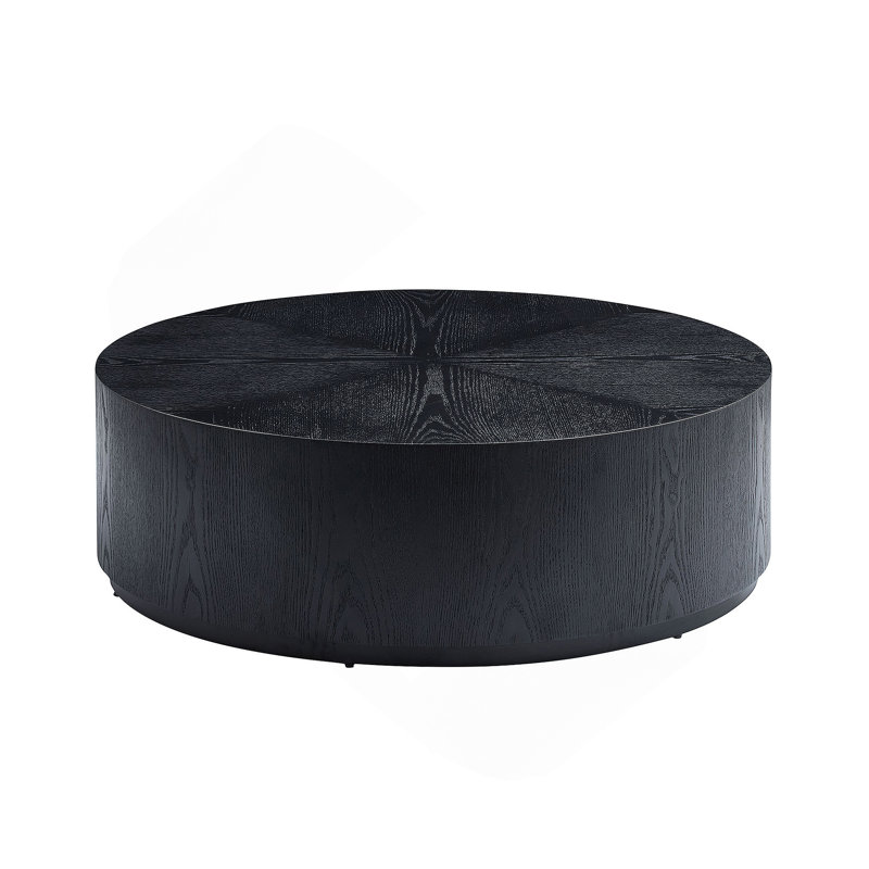 35.43 Inch Modern Round Coffee Table MDF Coffee Table for Living Room,Drum Center Table for Apartment,No Need Assembly,Black