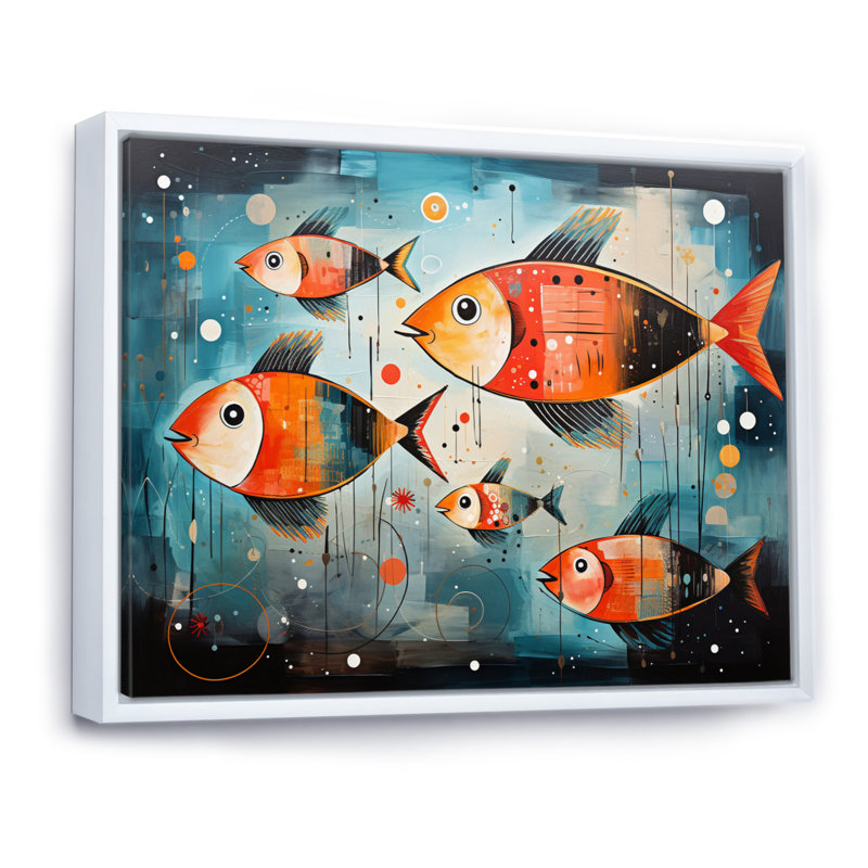 " Minimalism Fish Collages II ", White Floater Framed, 34" H x 44" W x 1.5" D