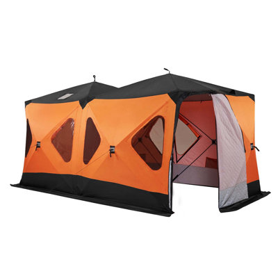 Tente de pêche sur glace Pop-Up pour 8-10 personnes, 162 x 91 x 91 pouces, abri d'hiver isolé avec une surface de 115 pieds carrés, tissu durable à 4 couches 600D, conception cubique portable avec ancrages, cordes et sac de transport