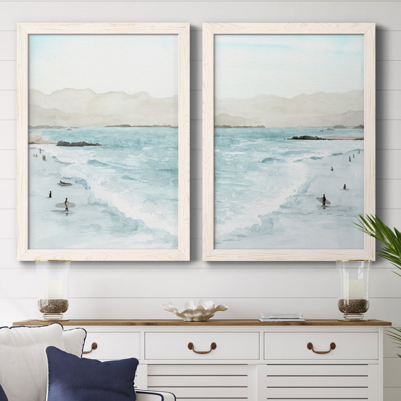 «In The Surf I», ensemble de 2 peintures sur toile encadrées, H 37,5 po x l 55 po, Blanc