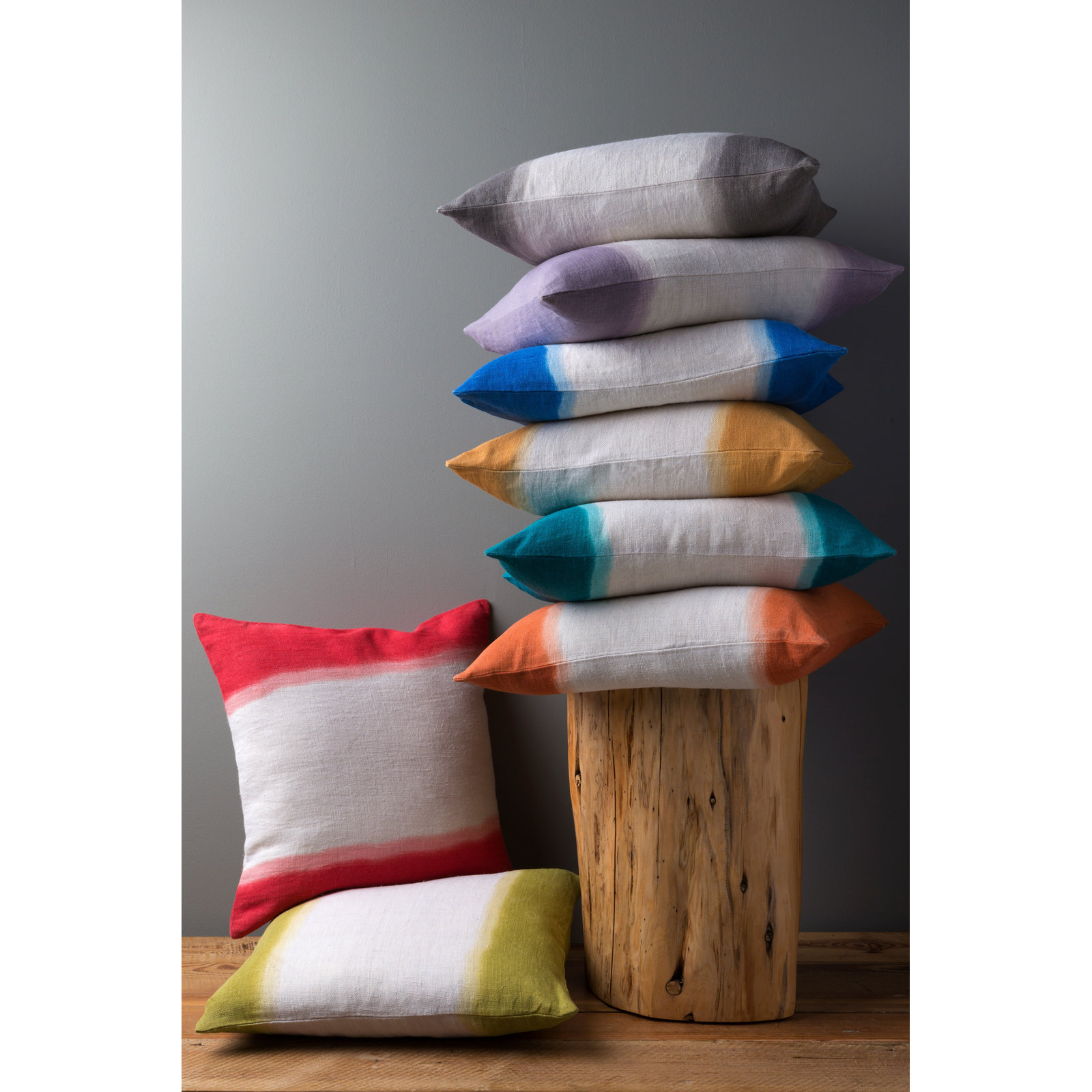 Striped Throw Pillow, 22" H x 22" W x 4" D, Coral, Down