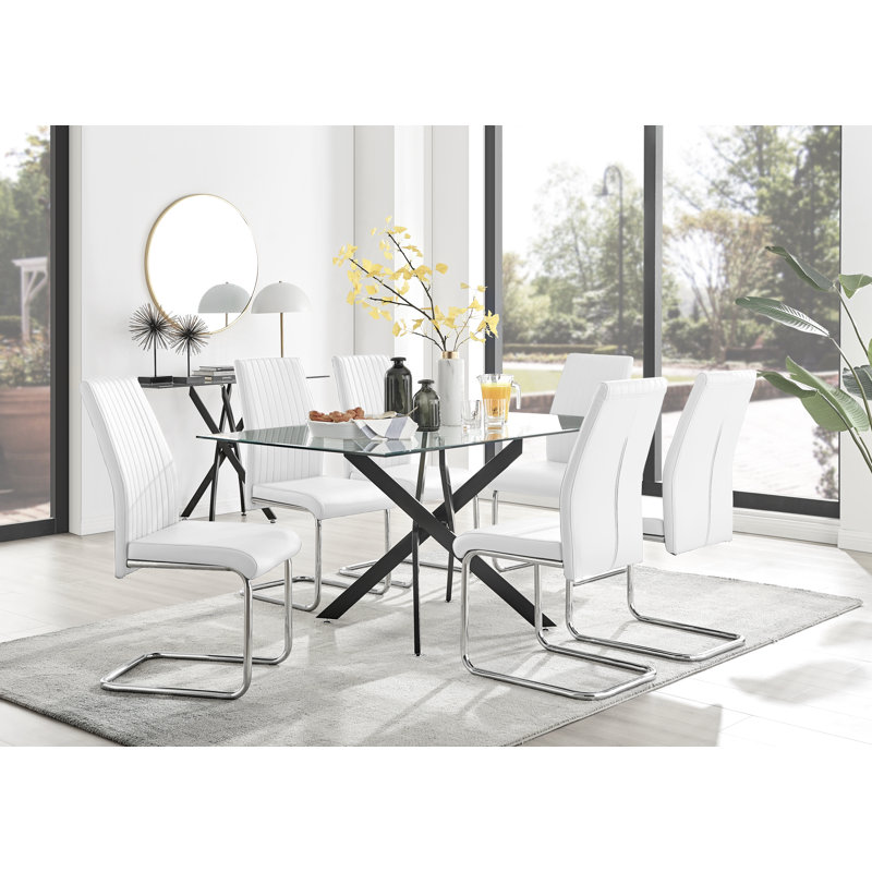 6 - Person Pedestal Dining Set, White