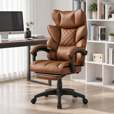 Grand et grand fauteuil de bureau avec accoudoirs à attaches, fauteuil de jeu en cuir synthétique à haut dossier avec coussin à ressorts ensachés, fauteuil de bureau de direction avec support lombaire et repose-pieds