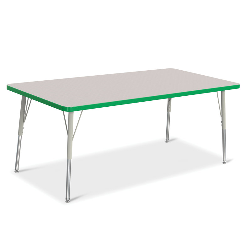 Table rectangulaire Berries, 30 po x 60 po, Gris et vert, Pieds standards pour adultes 24 po - 31 po