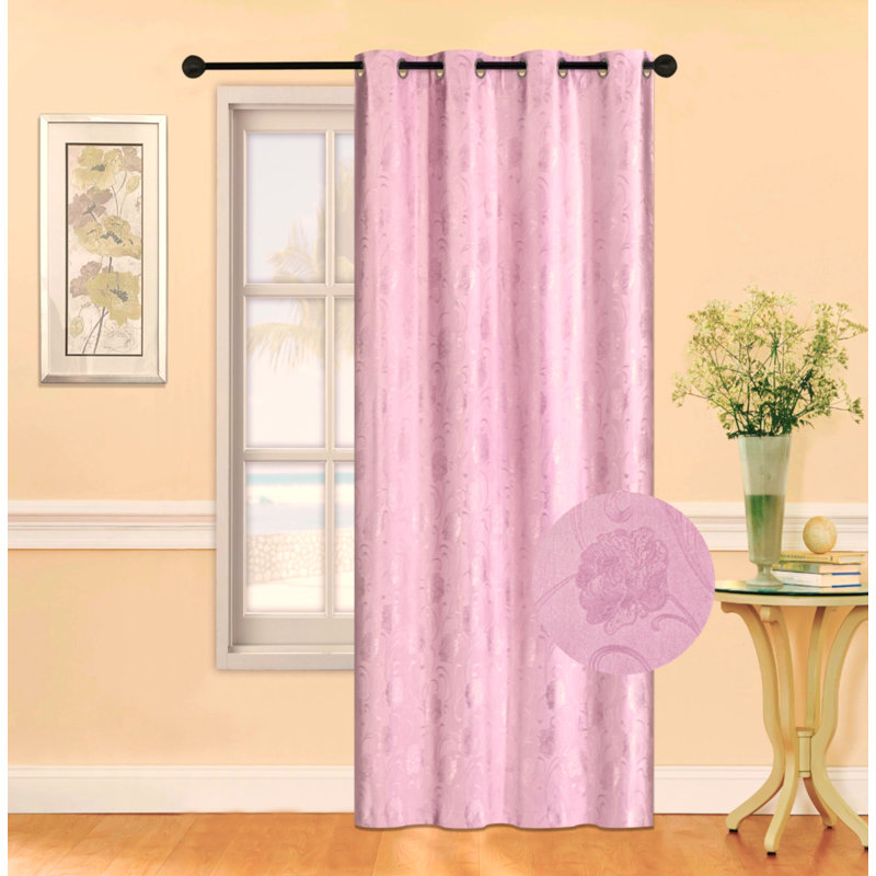 Panneau floral anneaux occultant - rose, L 54 po x L 63 po
